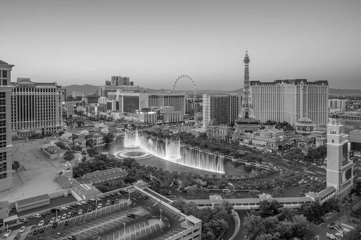 vegas in black and white showing nuclear history